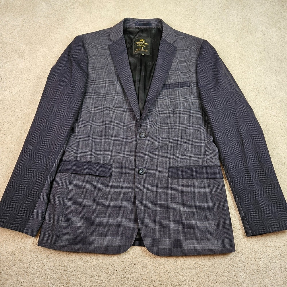 Moods of Norway Mens 50 US 40 Cocktail Notch Lapel Blue Plaid Wool Sport Coat